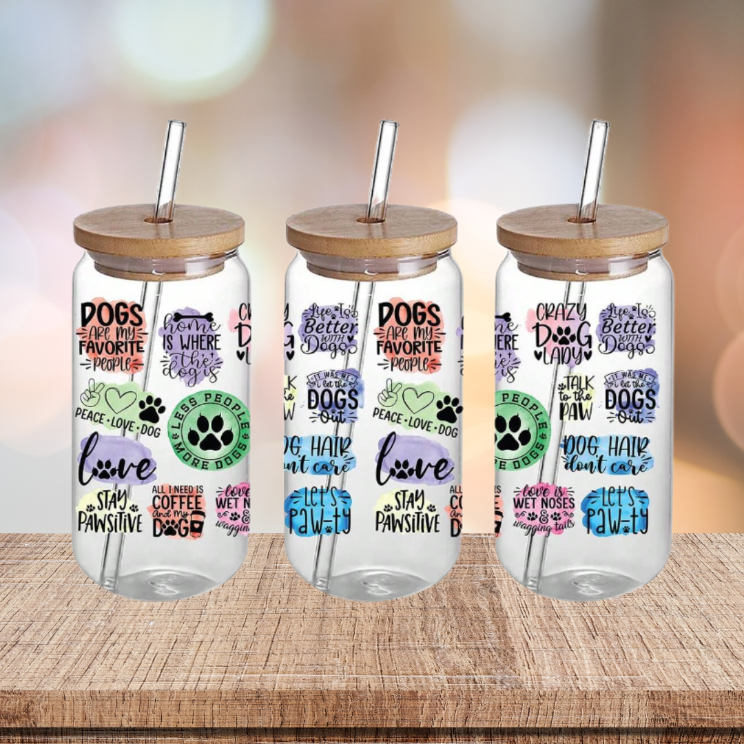 Dogs 3 16oz Glass Tumbler