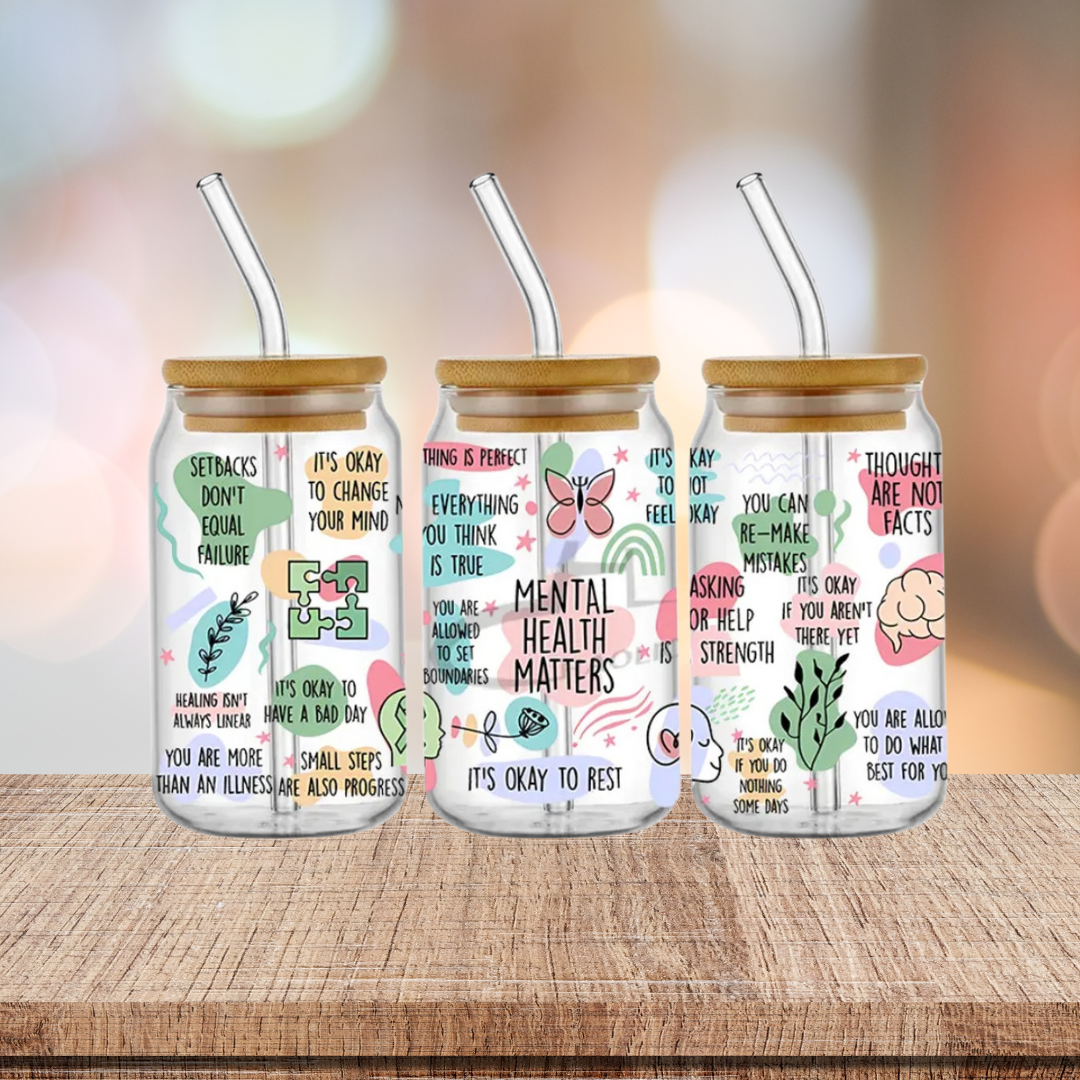 Mental Health Matters 16oz Glass Tumbler