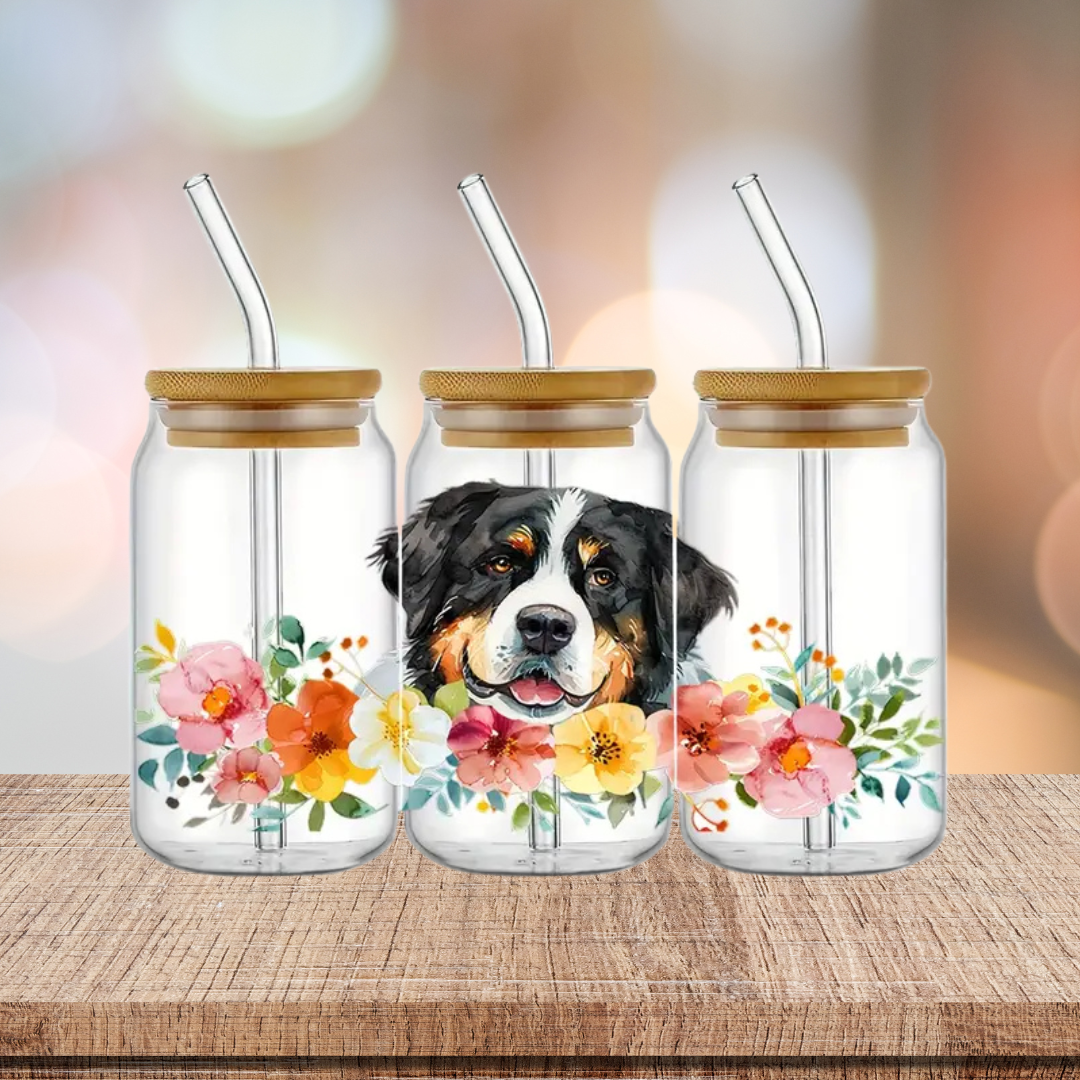 Bermese Mountain Dog 16oz Glass Tumbler