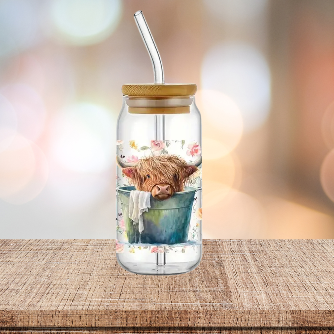 Highland Cow 2 16oz Glass Tumbler