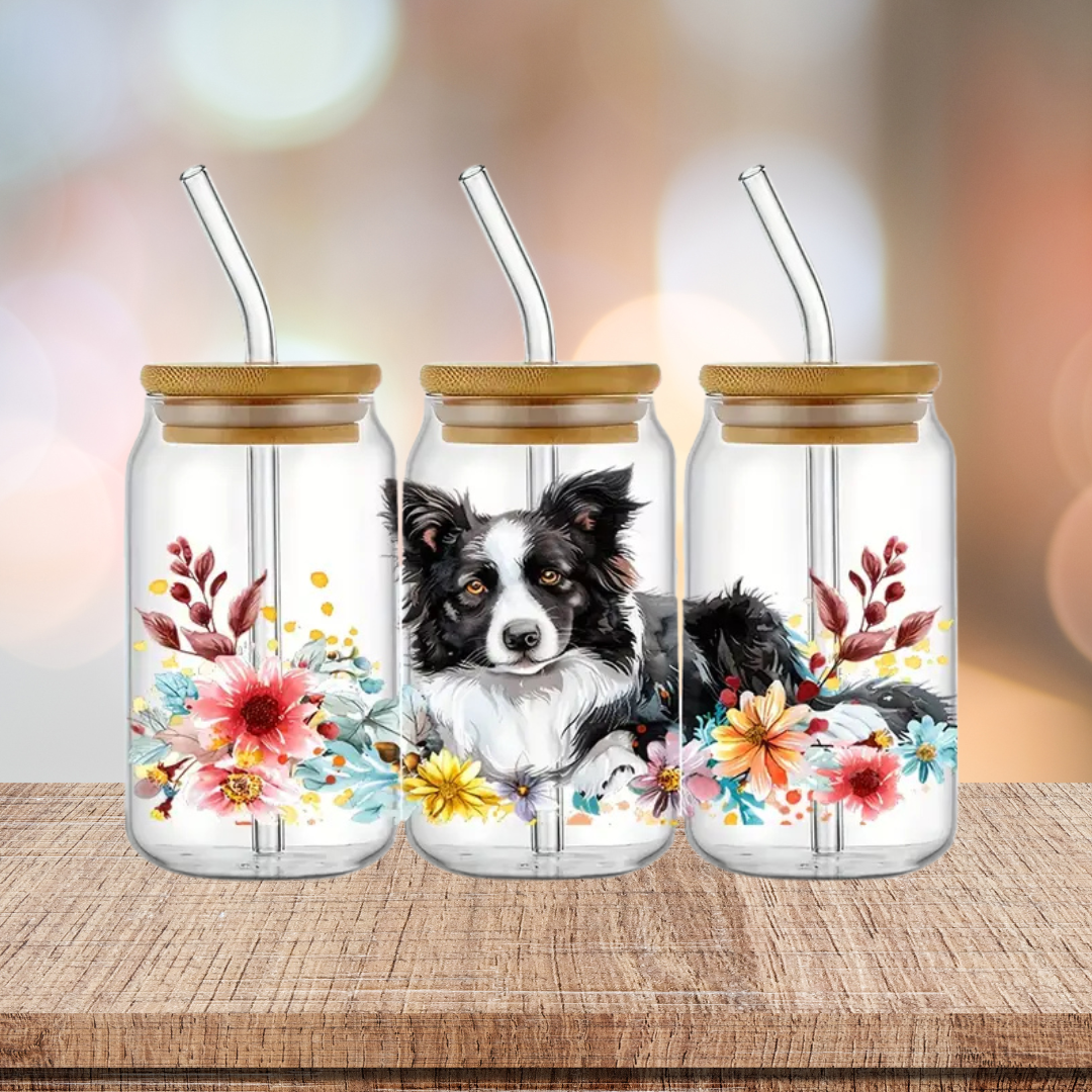 Border Collie 16oz Glass Tumbler