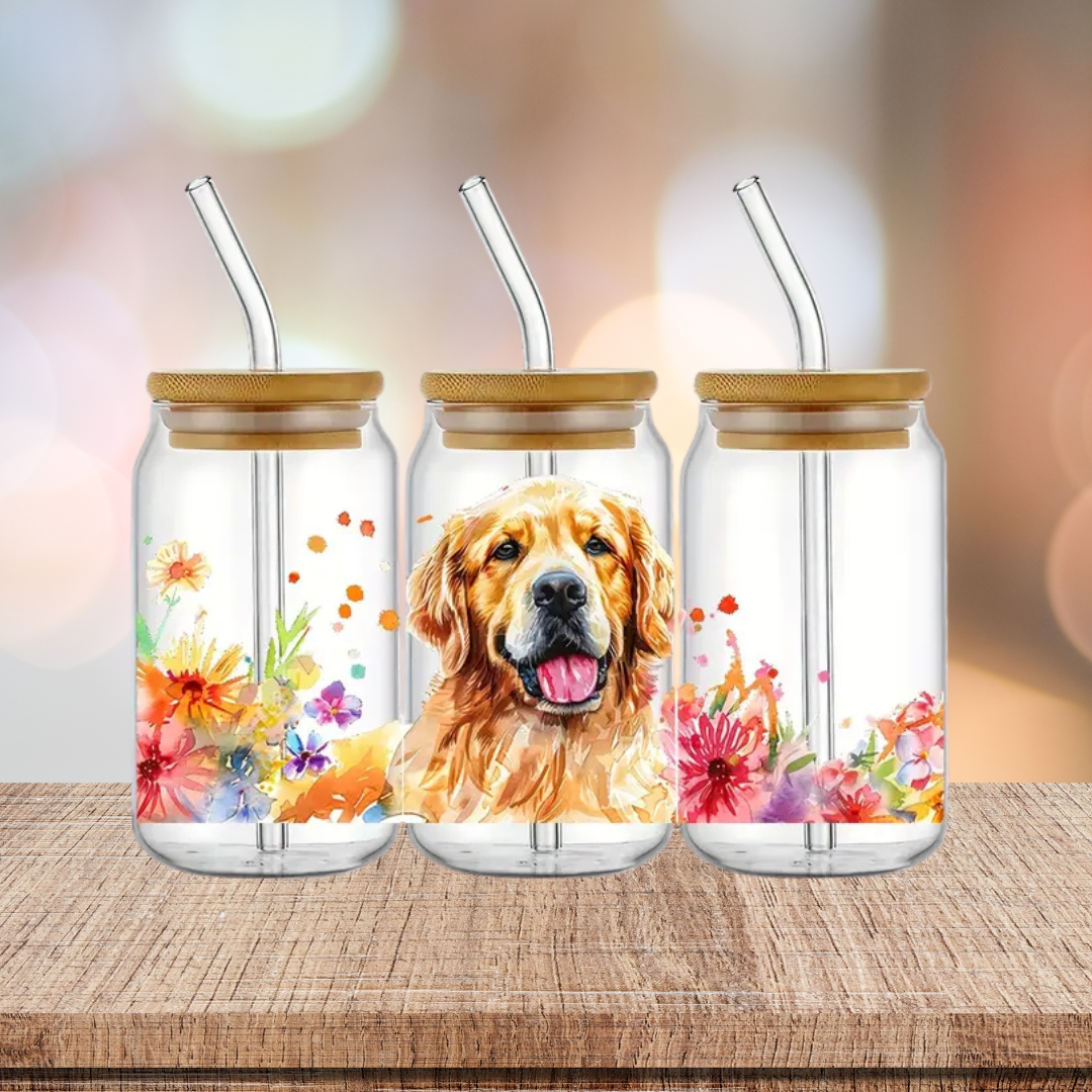 Golden Retriever 16oz Glass Tumbler