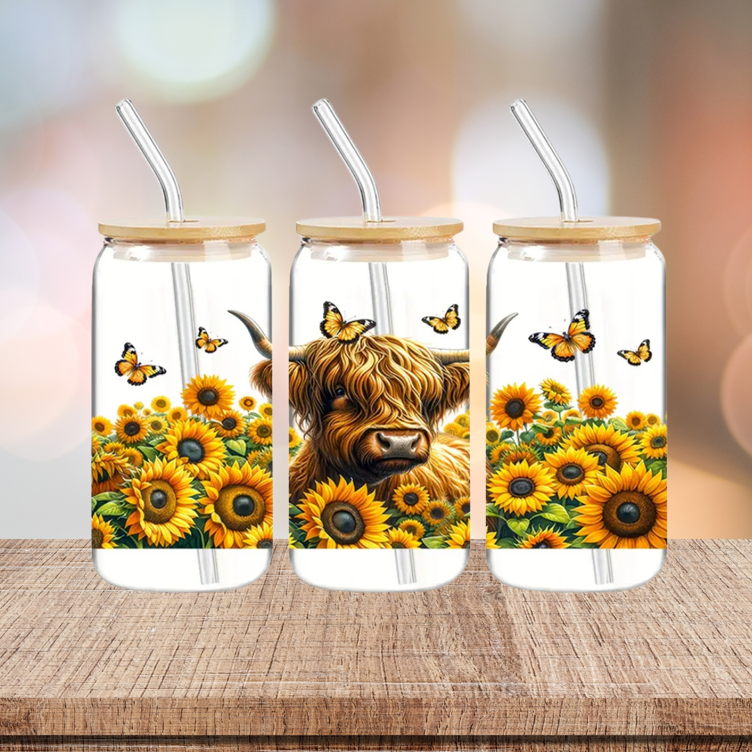 Highland Cow 16oz Glass Tumbler