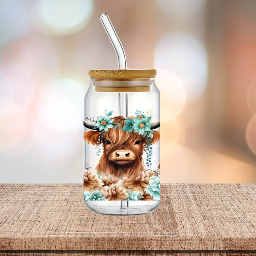 Highland Cow 16oz Glass Tumbler